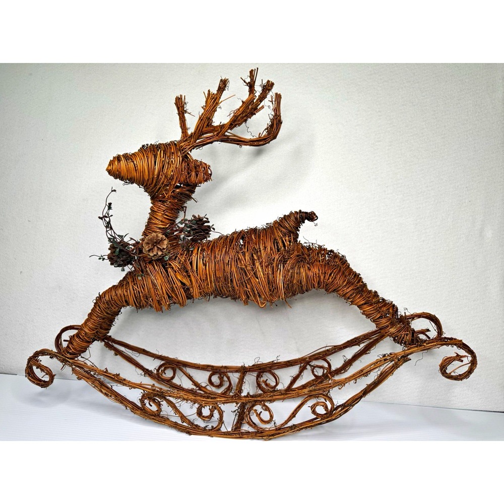 Large 32" Wicker Grapevine Rocking Reindeer Christmas Decor Rustic 25" Tall